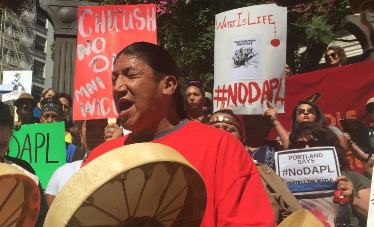 The Standing Rock Sioux tribe has claimed that the project has encroached on its land, damaged sacred sites and would potentially harm a major source of their drinking water by going under Lake Oahe. (AP Photo/Gillian Flaccus)