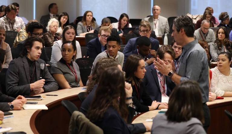 John Della Volpe asked students in the room if they would be interested in meeting with President Trump to discuss these ideas and hands shot up across the room.