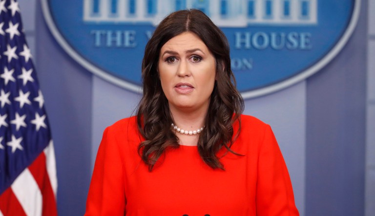 White House press secretary Sarah Sanders said Friday that President Trump has the authority to pardon family and friends if anyone is found to have colluded with Russia in last November's election. (AP Photo/Pablo Martinez Monsivais)