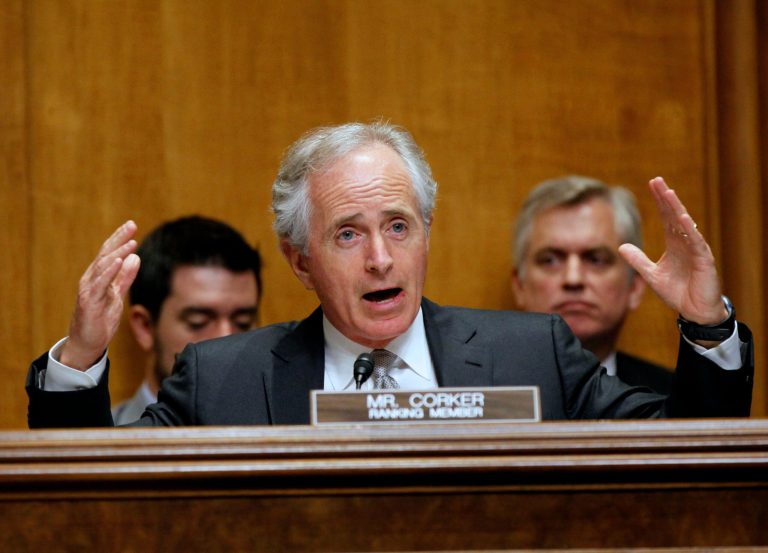 Sens. Bob Corker, R-Tenn., above, and John Hoeven, R-N.D., will present an amendment that could both provide enough rhetorical cover for moderates who wanted to vote for Schumer-Rubio and yet still be acceptable to Democrats. (AP Photo/Molly Riley)