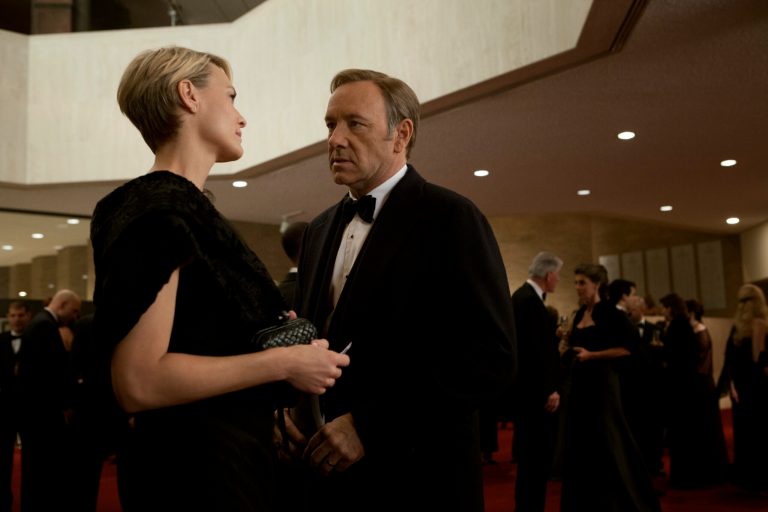 Robin Wright plays Claire Underwood, left, and Kevin Spacey plays congressman Frank Underwood in a scene from the Netflix original series 