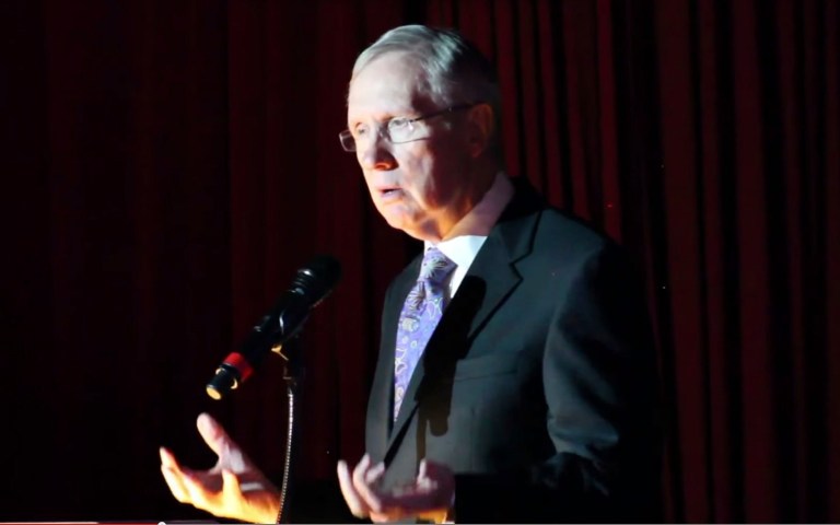 Harry Reid, D-Nev., speaks to the Las Vegas Asian Chamber of Commerce on Aug. 21, and blows it. (YouTube)