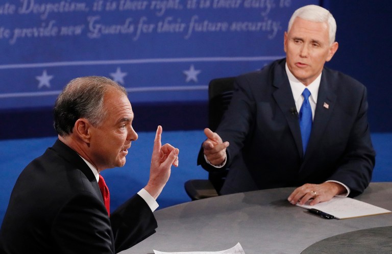 Democratic vice presidential candidate Tim Kaine said Wednesday that even his wife said he interrupted too much during his debate this week with Indiana Gov. Mike Pence. (Andrew Gombert/Pool via AP)