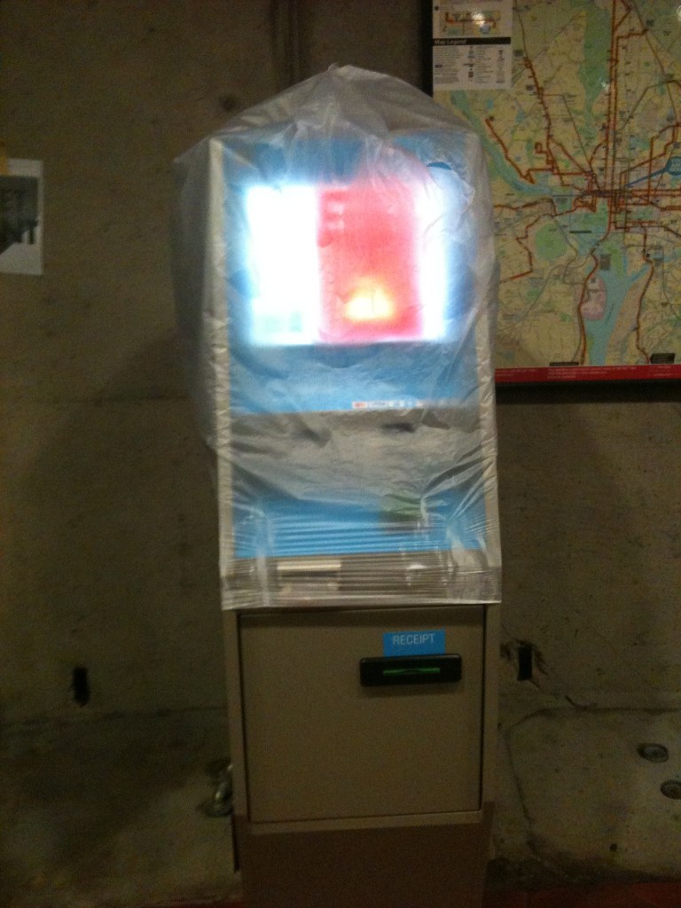 A SmarTrip vending machine at the McPherson Square Metro station was among those installed on Metro without working braille and audio features for visually impaired riders. Metro has kept them out of service until they can be upgraded and made accessible. (Kytja Weir/Examiner)
