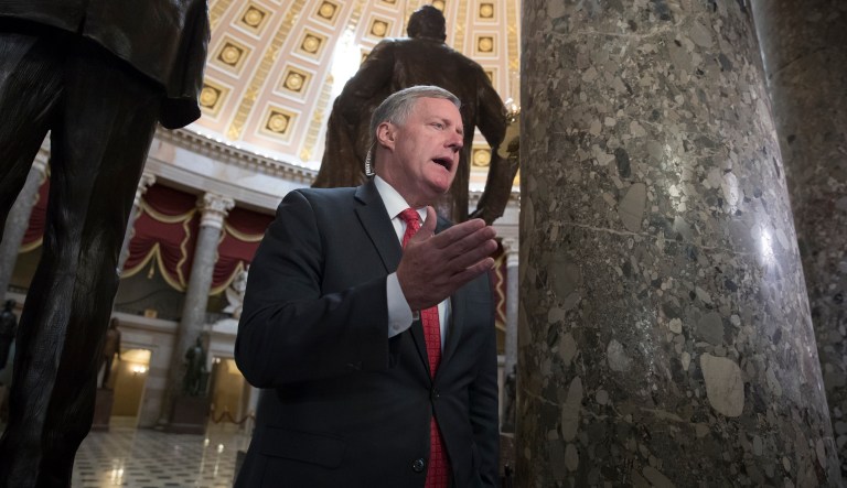 Rep. Mark Meadows said the spending deal, in which Republicans agreed to more domestic spending in exchange for a massive bump in military funds, shows influence-peddling in Washington has grown worse, not better. (AP Photo/J. Scott Applewhite)
