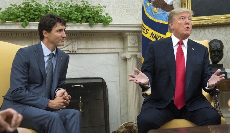 President Trump and  Justin Trudeau, Canada's prime minister during a meeting in the Oval Office.