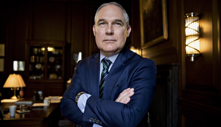 Scott Pruitt, administrator of the Environmental Protection Agency, stands for a photograph after an interview in his office.