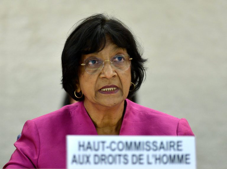 UN High Commissioner for Human Rights South African Navi Pillay addresses her statement during the urgent debate on the situation in Syria at the 23rd session of the Human Rights Council, at the European headquarters of the United Nations in Geneva, Switzerland, Wednesday, May 29, 2013. Syria's civil war is spilling out of control and represents a massive failure to protect citizens against war crimes and crimes against humanity that are now a routine occurrence according to the UN's top human rights official Pillay. (AP Photo/Keystone, Martial Trezzini)