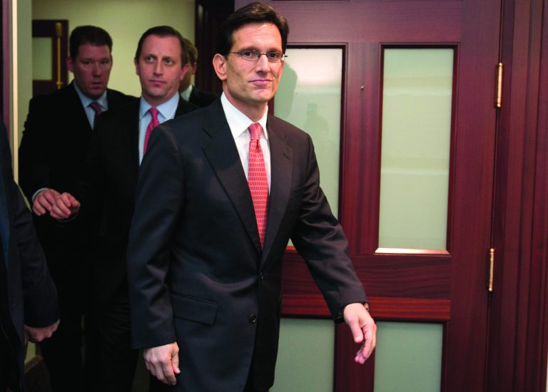 House Majority Leader Eric Cantor of Va. leaves a Republican caucus meeting on Capitol Hill in Washington, Tuesday, Jan. 1, 2013. Squarely in the spotlight, House Republicans began deciding their next move Tuesday after the Senate overwhelmingly approved compromise legislation negating a fiscal cliff of across-the-board tax increases and sweeping spending cuts to the Pentagon and other government agencies. Cantor says he opposed the Senate bill. (AP Photo/Jacquelyn Martin)