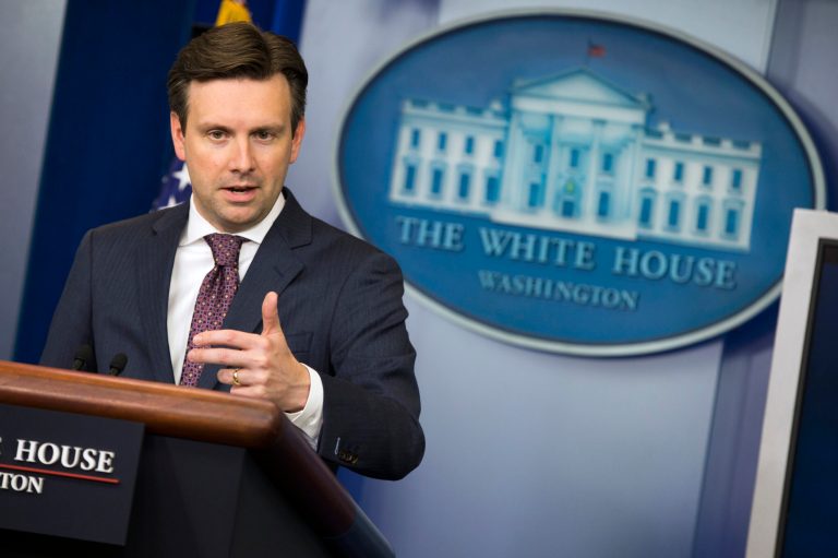 White House press secretary Josh Earnest speaks about the Chinese hack of the computer system of the Office of Personnel Management, Friday, June 5, 2015, during the daily press briefing at the White House in Washington. (AP Photo/Evan Vucci)