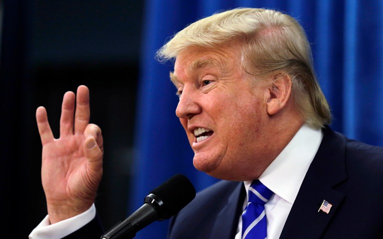 President Trump touted the strength of the economy in the month since he took office, including record highs on the stock markets. (AP Photo/Charles Krupa)