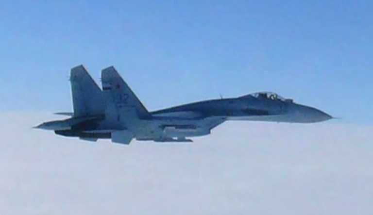 The Russian Su-27 jet advanced on the Air Force RC-135 aircraft 