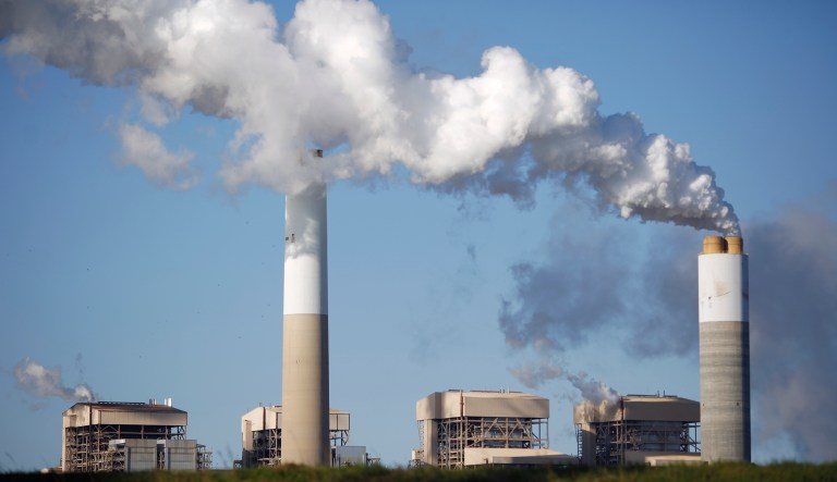 Emissions rise from the coal fired power plant in Pineville, South Carolina