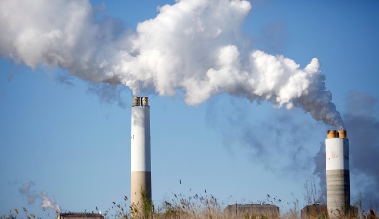 Emissions rise from the coal fired power plant in Pineville, South Carolina.