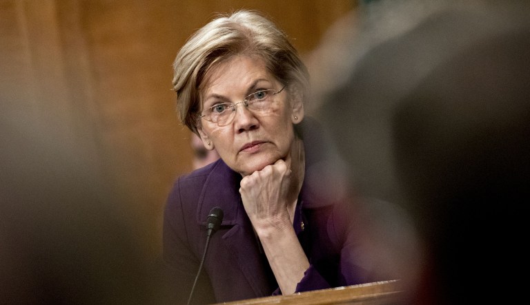 Sen. Elizabeth Warren, a Democrat from Massachusetts, listens during a Senate Banking Committee hearing in Washington, D.C., on Tuesday, May 15, 2018.
