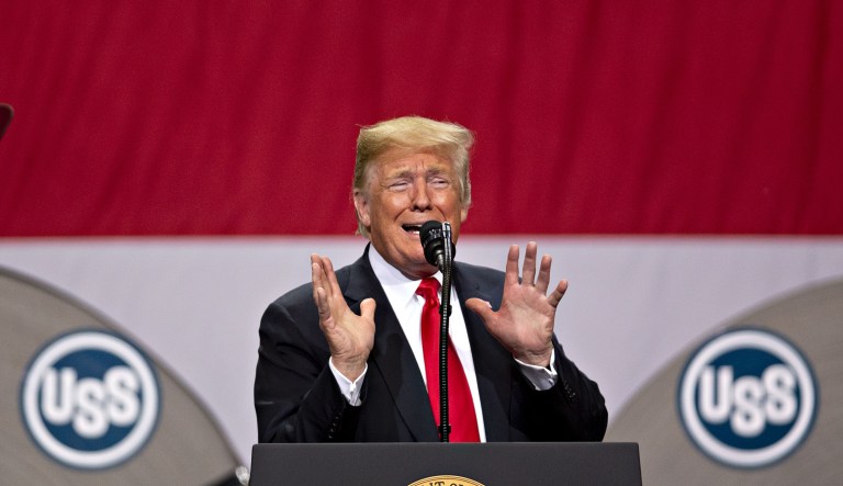 President Trump speaks during an event at the U.S. Steel Corp. Granite City Works facility in Granite City, Ill., on Thursday, July 26, 2018.