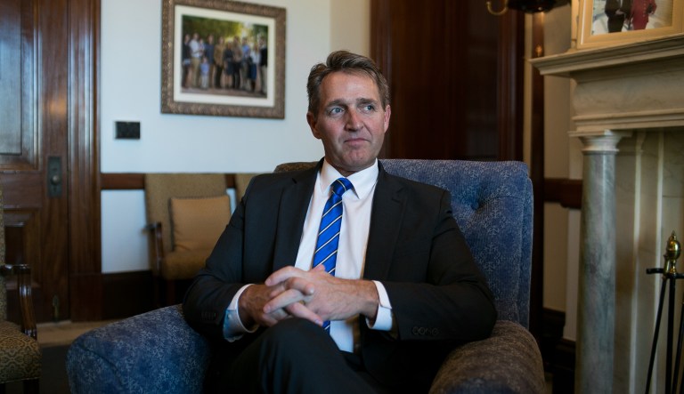 Sen. Jeff Flake, R-Ariz., said tax-writers had to come up with $34 billion in offsets to pay for the phase-out in expensing. But he couldn't say what those offsets were. (Graeme Jennings/Washington Examiner)