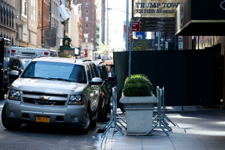 A Secret Service agent stands outside of Trump Tower in New York. (AP Photo/ Evan Vucci)