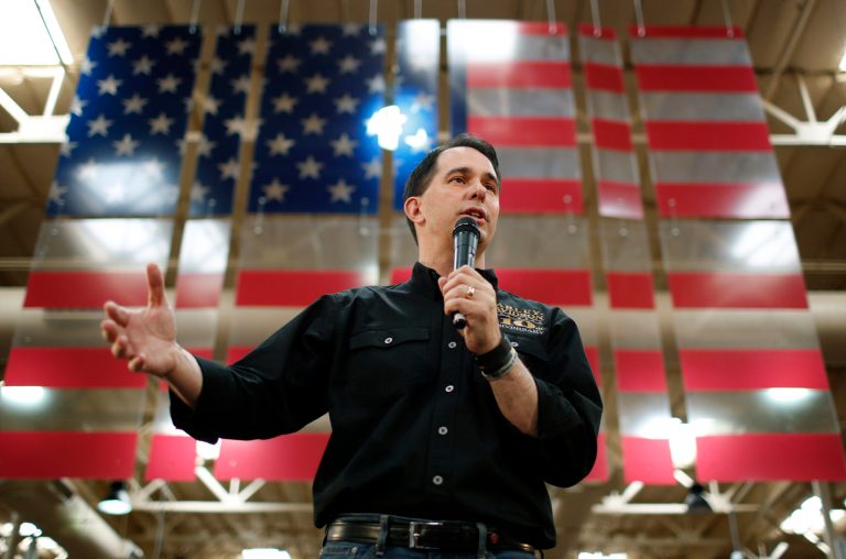 Republican presidential candidate Wisconsin Gov. Scott Walker speaks during a campaign event in Las Vegas. (AP Photo/John Locher)