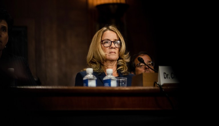 Christine Blasey Ford listens during a Senate Judiciary Committee hearing in Washington, D.C., on Thursday, Sept. 27, 2018.