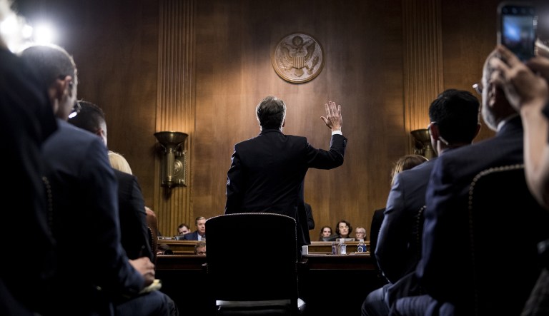Supreme Court nominee Brett Kavanaugh is sworn in during a Senate Judiciary Committee hearing in Washington, D.C., on Thursday, Sept. 27, 2018.