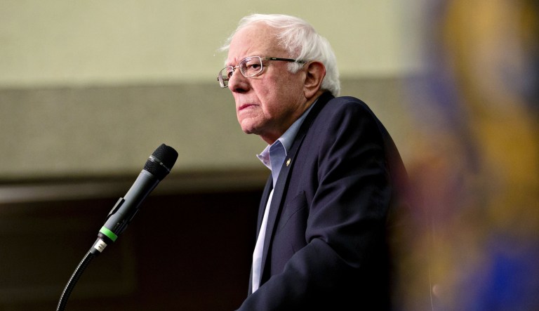 Sen. Bernie Sanders, I-Vt., pauses while speaking during a campaign rally for Sen. Tammy Baldwin, D-Wis., in Milwaukee on Monday, Oct. 22, 2018.