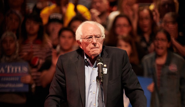 Sen. Bernie Sanders, I-Vt., pauses during a speech at a campaign rally in Las Vegas on Thursday, Oct. 25, 2018.