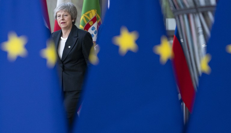 Theresa May, U.K. prime minster, arrives at a European Union leaders summit in Brussels, Belgium, on Thursday, Dec. 13, 2018.