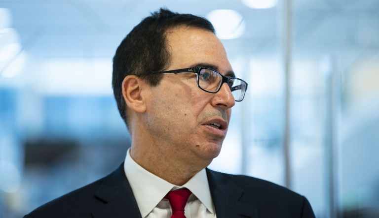 Steven Mnuchin, Treasury secretary, speaks during an interview in Washington, D.C., on Tuesday, Dec. 18, 2018.