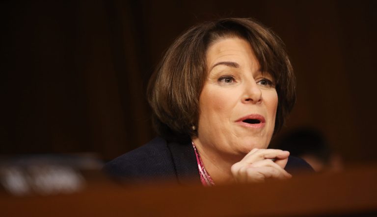 Senator Amy Klobuchar, a Democrat from Minnesota, speaks during a Senate Judiciary Committee confirmation hearing for William Barr, in Washington, D.C., U.S., on Tuesday, Jan. 15, 2019.