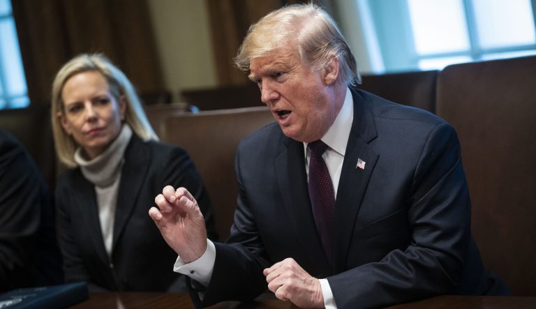 U.S. President Donald Trump speaks during a meeting with conservative leaders in the Cabinet Room of the White House in Washington, D.C., U.S., on Wednesday, Jan. 23, 2019.