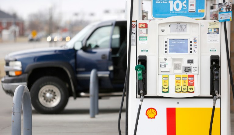 A fuel pump stands at a Royal Dutch Shell Plc gas station in Jeffersonville, Ind.