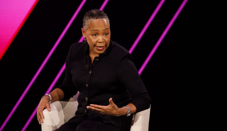 Lisa Borders, president and chief executive officer of Time's Up, speaks during the 2019 Makers Conference in Dana Point, California, U.S., on Thursday, Feb. 7, 2019. The event gathers industry leading females for roundtable discussions to help inspire the women of tomorrow.