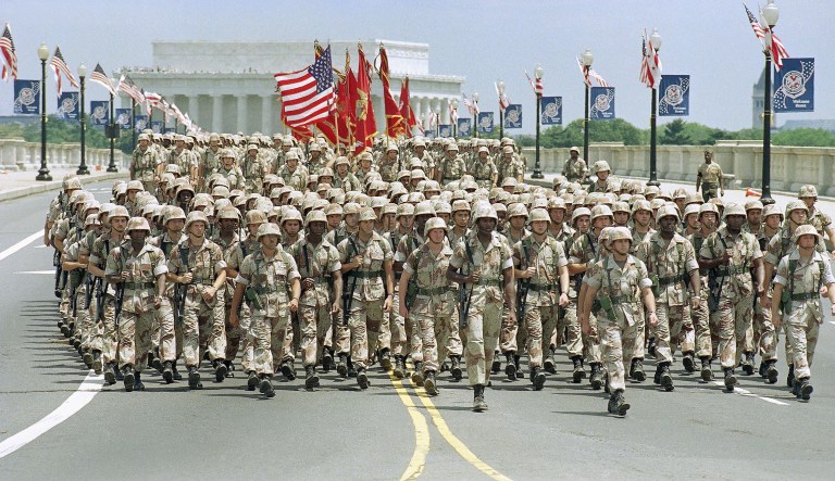 Former President George H.W. Bush organized the last major military parade in the U.S. along Constitution Avenue following the American victory in the Persian Gulf War in 1991. (AP Photo/Doug Mills)