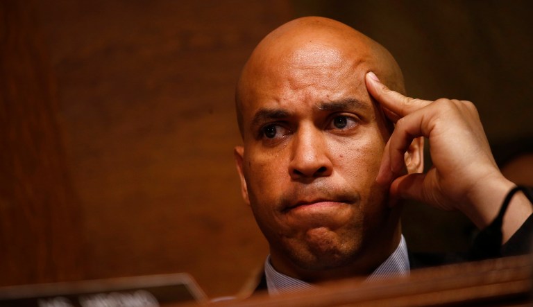 Sen. Cory Booker, a Democrat from New Jersey, listens during a Senate Judiciary Committee hearing in Washington, D.C., on Wednesday, May 1, 2019.
