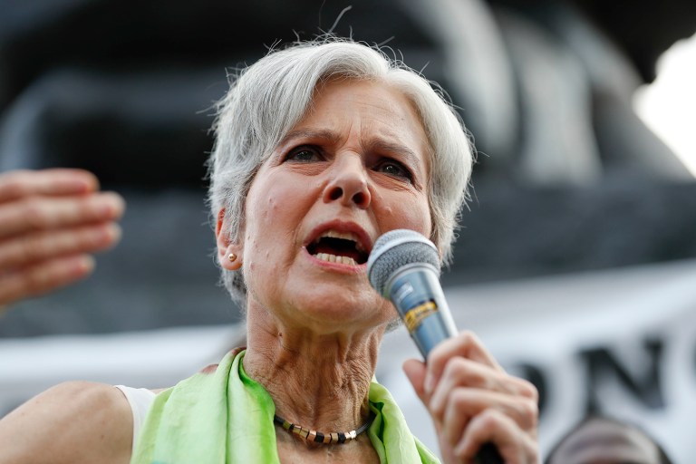 Green Party nominee Jill Stein talked up her Green New Deal proposal to confront climate change on Tuesday, after visiting flood-ravaged Louisiana on Monday where she blamed the disaster on global warming. (AP Photo/Alex Brandon)
