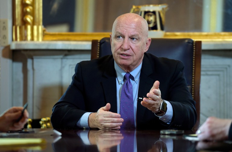 House Ways and Means Committee Chairman Rep. Kevin Brady, R-Texas., says 'oh s—t' after Democrats bring up Trump's tax returns. (AP Photo/Susan Walsh)