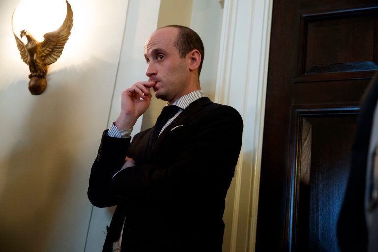 Senior White House adviser Stephen Miller listens as President Donald Trump speaks during a meeting with lawmakers on immigration policy in the Cabinet Room of the White House, Tuesday, Jan. 9, 2018, in Washington. (AP Photo/Evan Vucci)