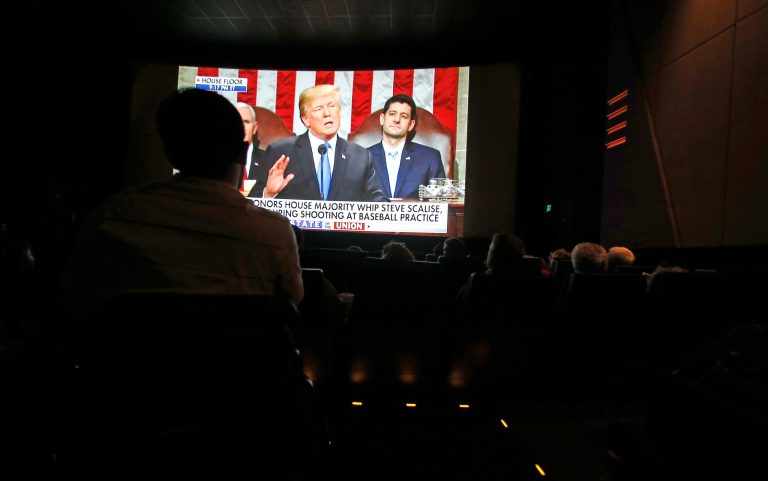 President Trump's speech was heavy on illegal immigration, one of his defining campaign issues, the threat of Islamic terrorism and international trade. (AP Photo/Ross D. Franklin)