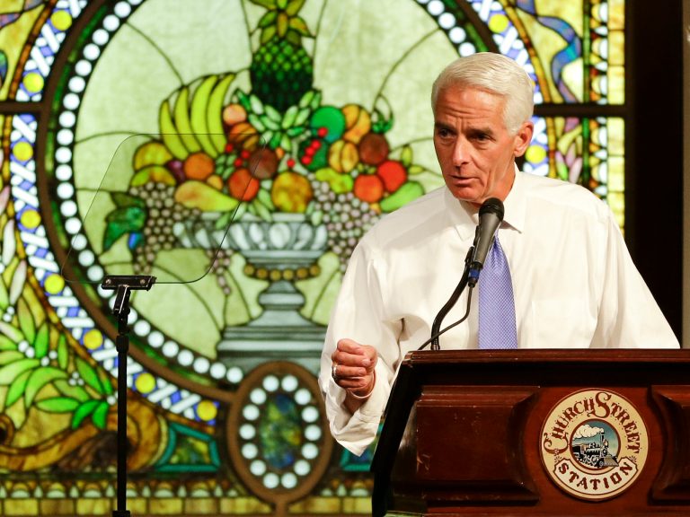Charlie Crist, Florida Democratic gubernatorial candidate, delivers a speech in Orlando in May. (AP Photo/John Raoux)