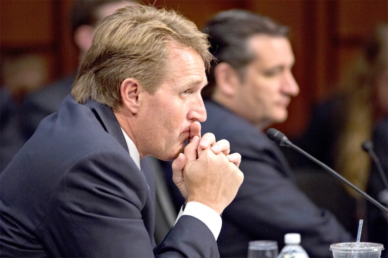 J. Scott Applewhite/AP
Sen. Jeff Flake, R-Ariz., said immigration negotiators have agreed on a compromise border security amendment that should pave the way for the 
