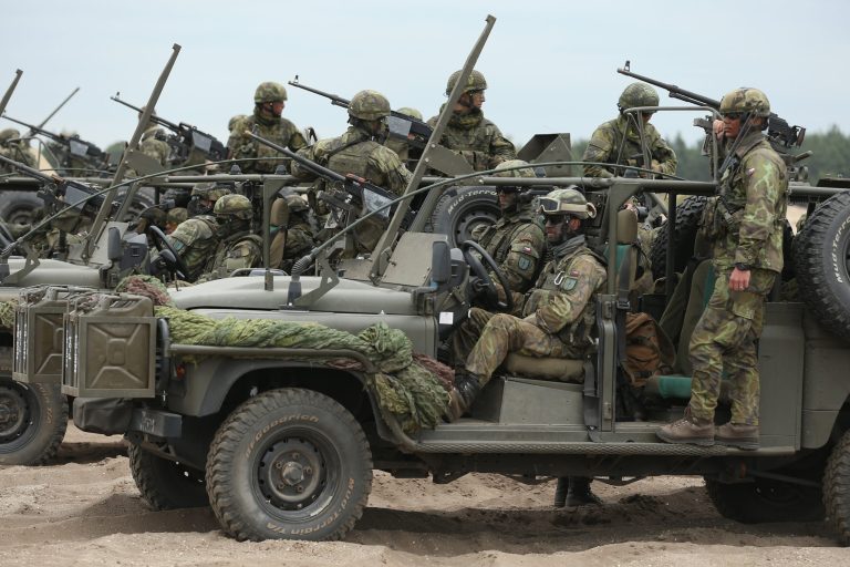 Czech soldiers participate in the NATO Noble Jump military exercises of the VJTF forces on June 18, 2015 in Zagan, Poland. The VJTF, the Very High Readiness Joint Task Force, is NATO's response to Russia's annexation of Crimea and the conflict in eastern Ukraine. Troops from Germany, Norway, Belgium, Poland, Czech Republic, Lithuania and Holland were among those taking part today. (Photo by Sean Gallup/Getty Images)