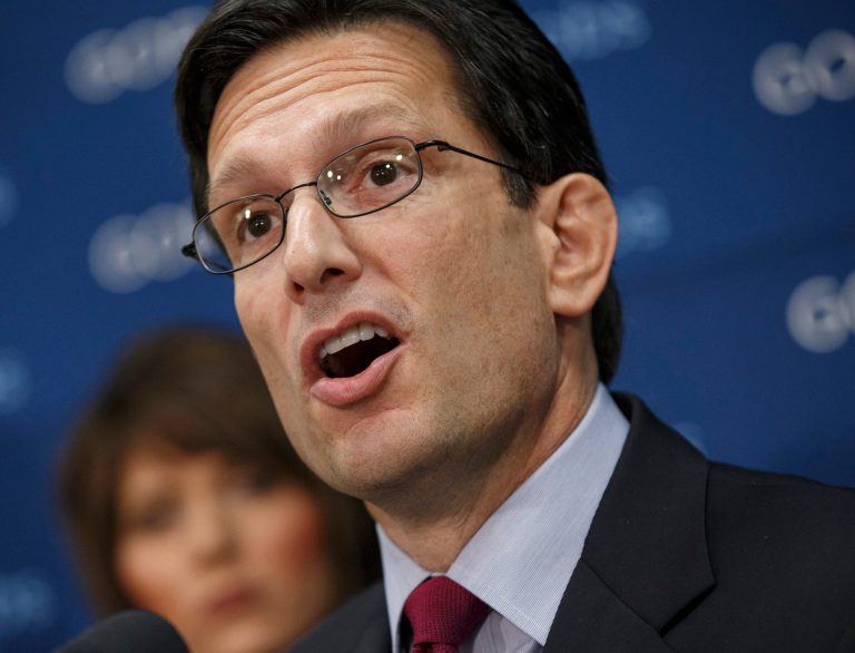 FILE - This Jan. 14, 2014 file photo shows House Majority Leader Eric Cantor of Va. speaking on Capitol Hill in Washington. A spokesman for Cantor says he'll block a vote next week on legislation giving a path to citizenship to people living here illegally who serve in the military. Friday's announcement from Cantor comes after a Republican congressman from California announced plans to try to bring the measure to a vote as an amendment to the annual defense bill. (AP Photo/J. Scott Applewhite, File)