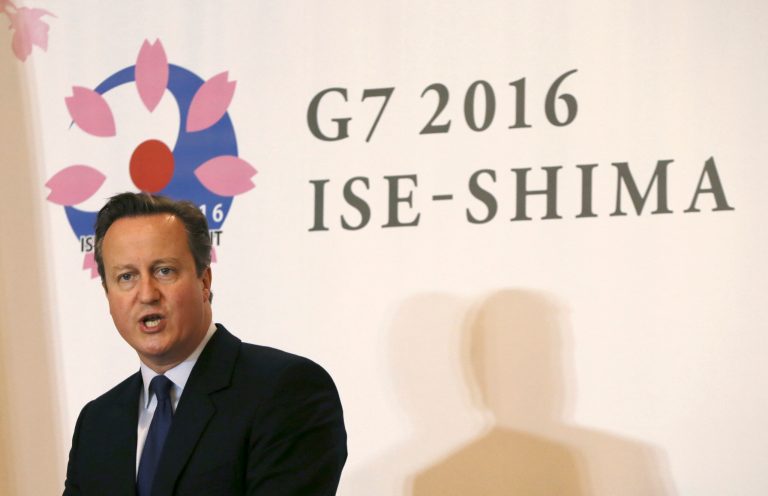 Britain's Prime Minister David Cameron won the backing of other G7 leaders in Japan to keep his country in the European Union. (AP Photo/Eugene Hoshiko)