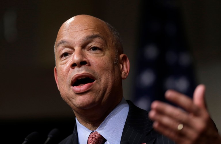 Homeland Security Secretary Jeh Johnson held a press conference on Capitol Hill to ask for additional funding for the department in fiscal 2017 at the same time as the scheduled hearing. (AP Photo/Steven Senne)