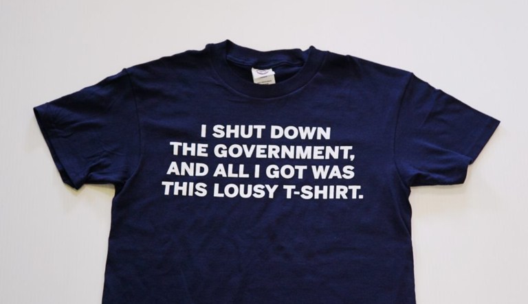 After the government shutdown was resolved on Monday, the National Republican Senatorial Committee hand out some clothes which said: 