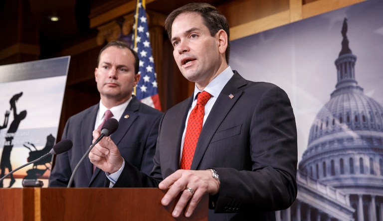Sen. Marco Rubio, R-Fla., and Sen. Mike Lee, R-Utah, plan to offer an amendment to lawmakers' tax reform package that would set the corporate tax rate slightly higher, at 22 percent, in exchange for making the child tax credit refundable against payroll taxes and available to more lower-income families. (AP Photo/J. Scott Applewhite)