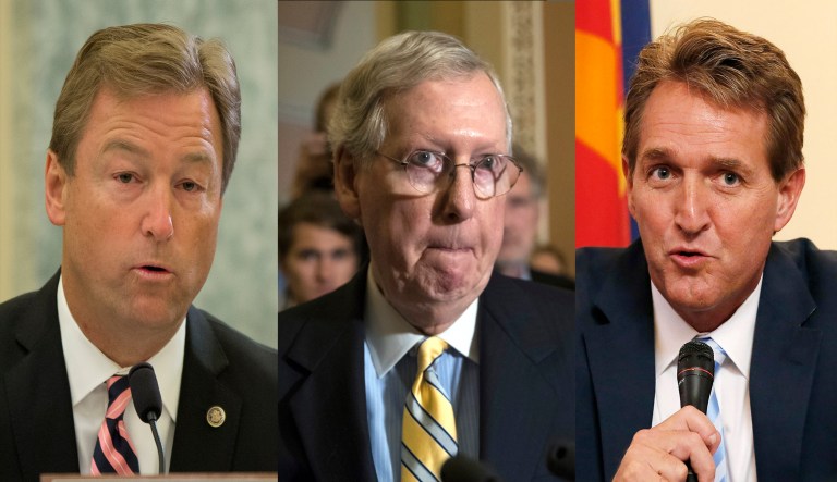 The head of a group backed by Senate Majority Leader Mitch McConnell was skeptical Friday about how primary challengers to Sens. Jeff Flake and Dean Heller would fare in a general election. (AP)