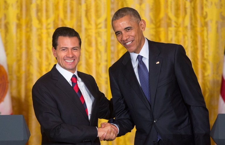President Obama took a direct shot at Donald Trump Friday by arguing that a constructive relationship with Mexico is much more effective than building a wall between the two countries. (AP Photo/Pablo Martinez Monsivais)