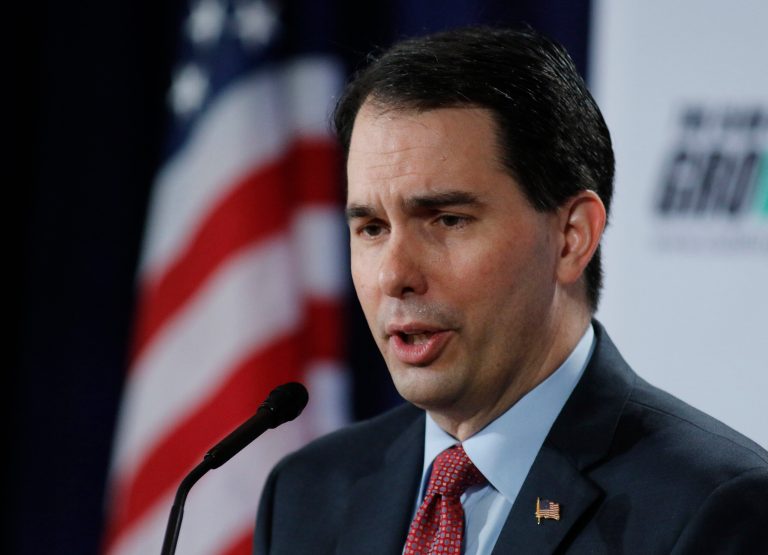 In this Feb. 28, 2015 file photo, Wisconsin Gov. Scott Walker speaks in Palm Beach, Fla. (AP Photo/Joe Skipper, File)
